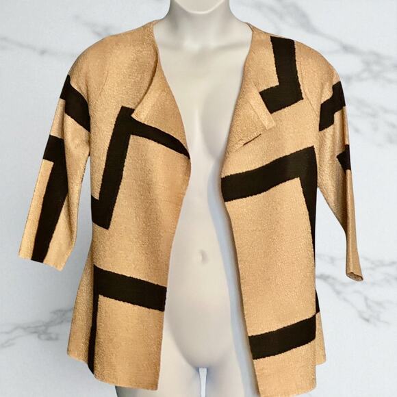 BEREK Classic Crinkle Jacket Top Sz Petite Medium Bold Gold Black Art Snap Close - Picture 2 of 9